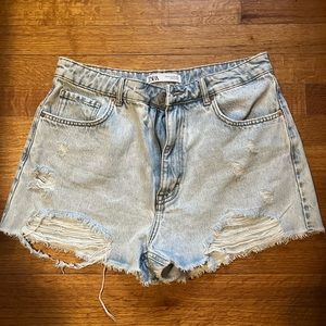 Zara distressed denim shorts